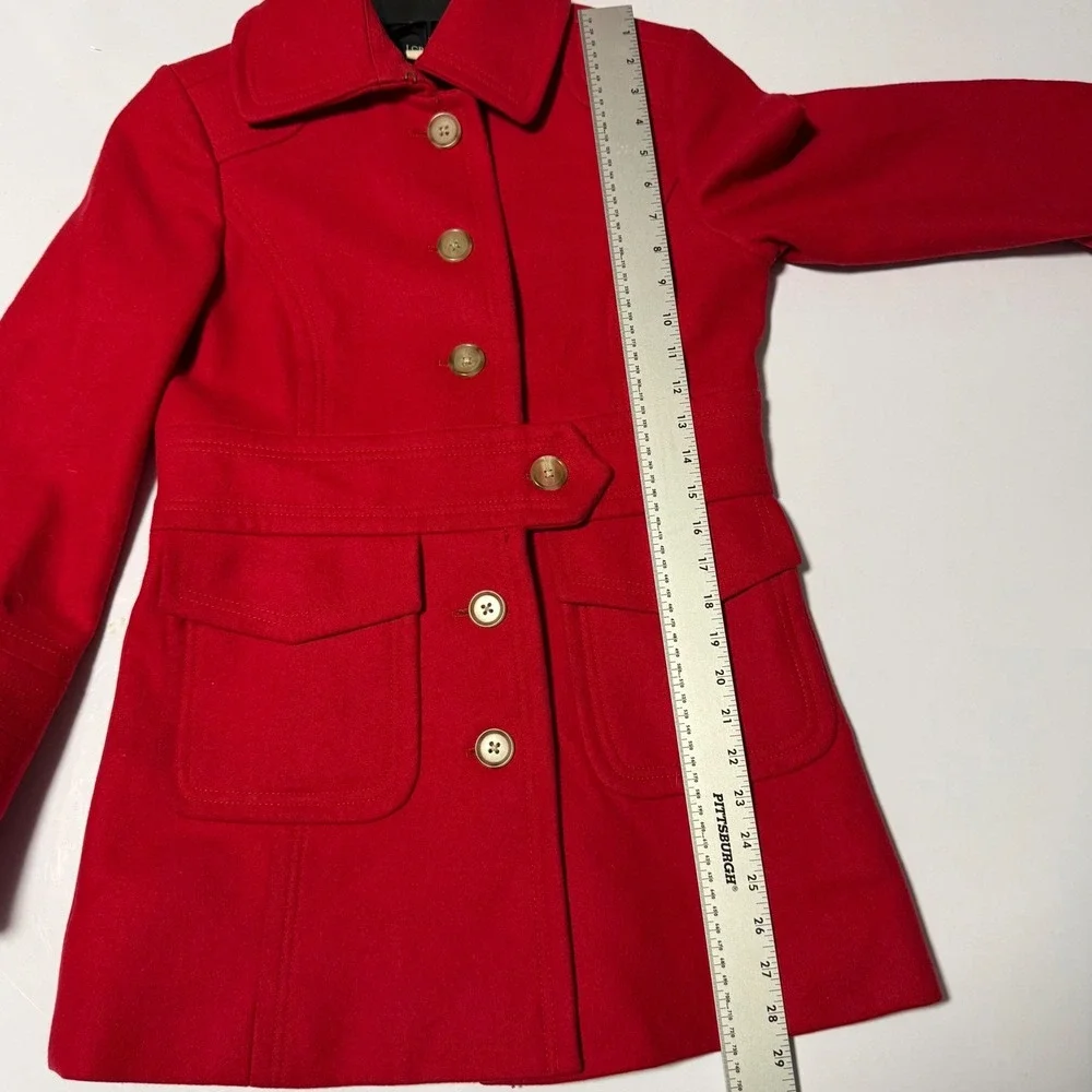 J.Crew Womens Red Wool Blend Button‎ Front Pea Coat Jacket AS-IS 6 Mid length - Picture 11 of 15